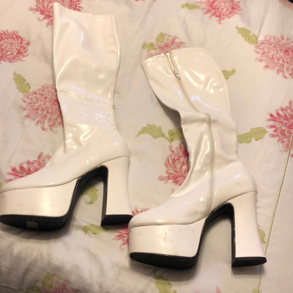 White Leather Go Go Boots